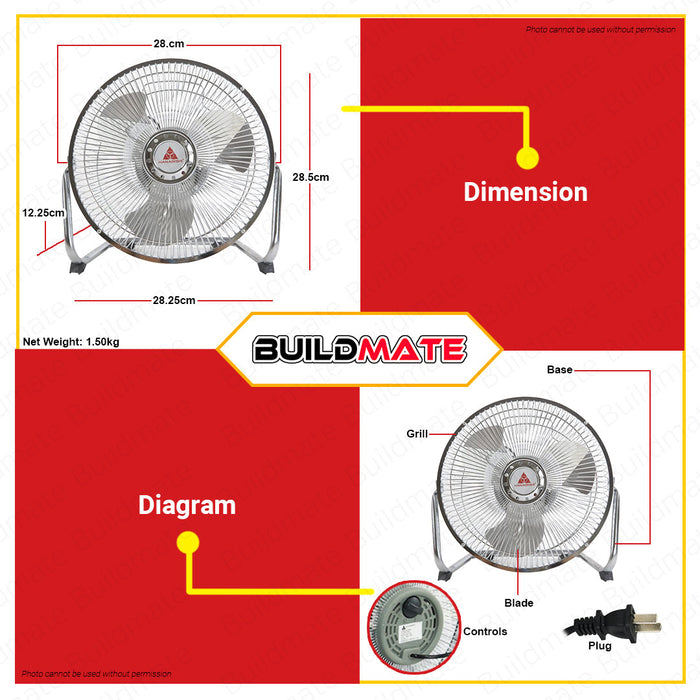HANABISHI Industrial Floor Fan 9" Chrome HIFF-900 •BUILDMATE•