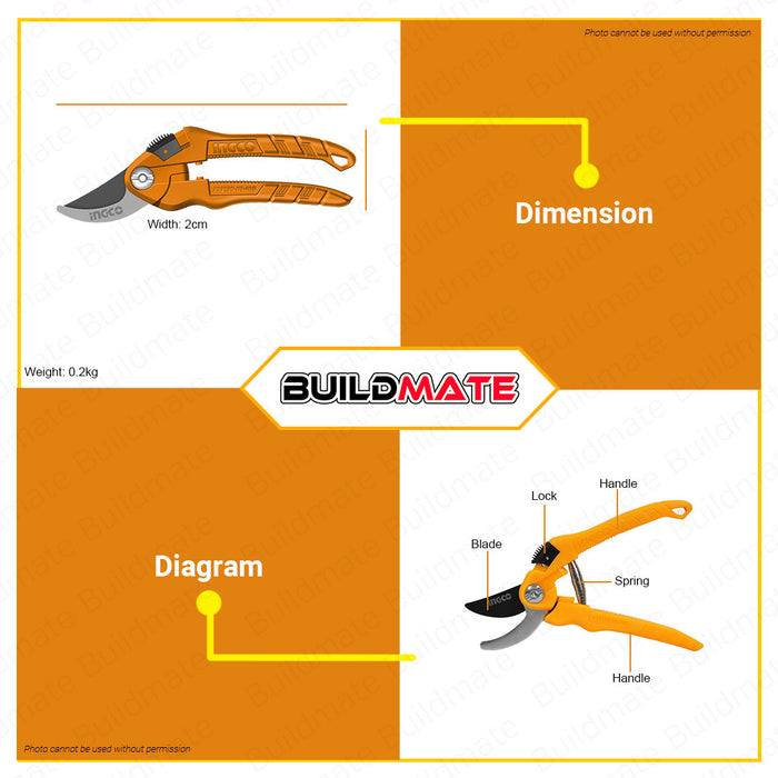 INGCO Pruning Shear 8" 200mm 55# Carbon Steel Blade SUPER SELECT HPS0201 •BUILDMATE• HT2