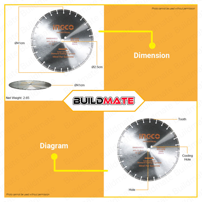 INGCO Diamond Disc 16" for Concrete Cutter Marble Masonry DMD044052 •BUILDMATE• IHT