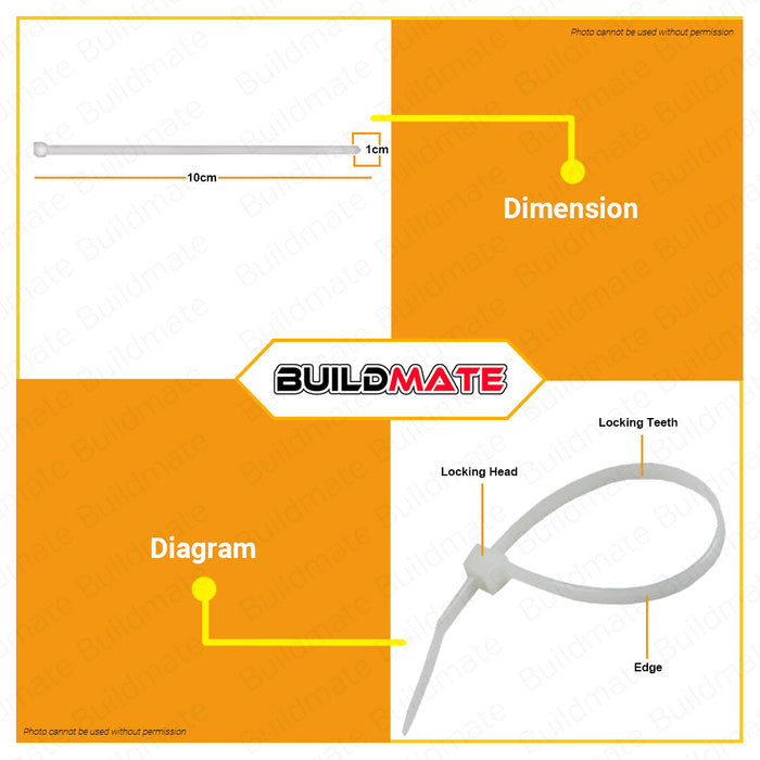 PROMAN Cable Tie WHITE 100 PCS 10 x 400mm •BUILDMATE•