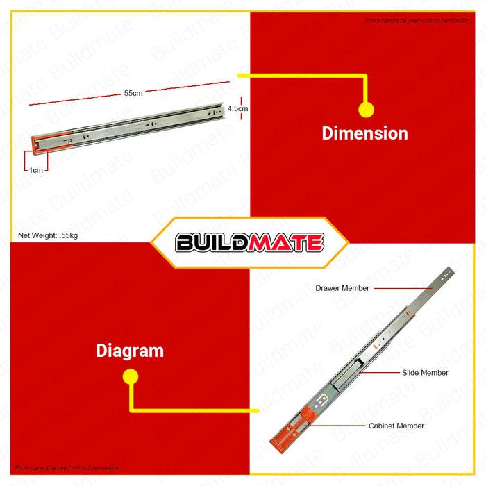 CRESTON Drawer Slide Self Closing 22" C45022 SOLD IN PAIRS •BUILDMATE•