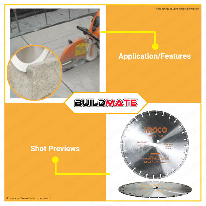 INGCO Diamond Disc 16" for Concrete Cutter Marble Masonry DMD044052 •BUILDMATE• IHT