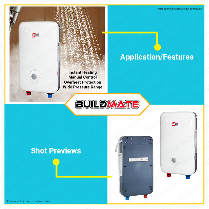 MECO TAIWAN Tankless Electric Water Heater Shower Set 220V 4.5kW 60Hz 25A 3PSI WH-45E •BUILDMATE•