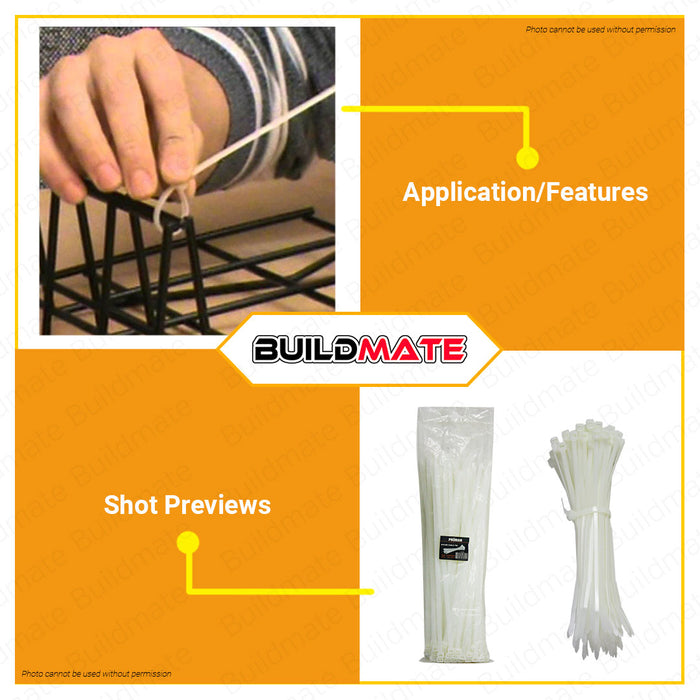 PROMAN Cable Tie WHITE 100 PCS 10 x 400mm •BUILDMATE•