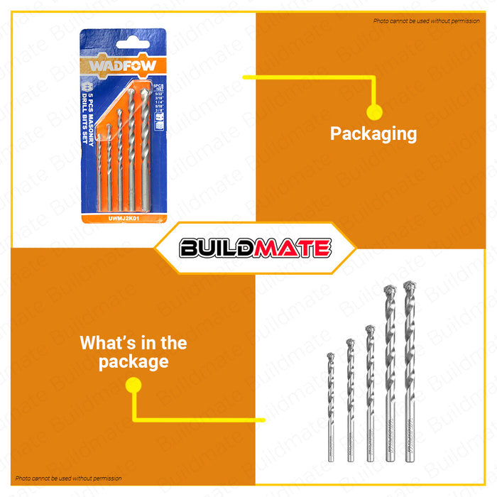 WADFOW 5PCS Masonry Drill Bit Set Concrete Drill Bit Set Twist Carbide Tip UWMJ2K01 •BUILDMATE• WHT