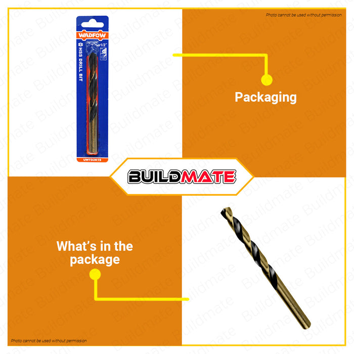 WADFOW HSS Drill Bit 1/2" Inch Twist Drill Bits Metal Drilling HSS Metal Bit UWTD2K19 •BUILDMATE• WHT