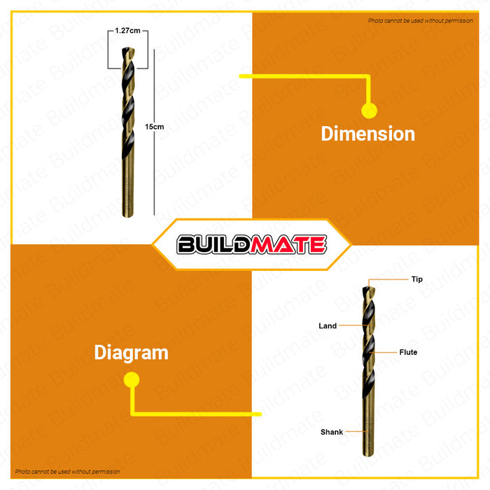 WADFOW HSS Drill Bit 1/2" Inch Twist Drill Bits Metal Drilling HSS Metal Bit UWTD2K19 •BUILDMATE• WHT