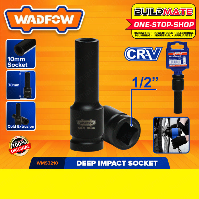 WADFOW 1/2" Inch Deep Impact Socket 10MM to 27MM [SOLD PER PIECE] Impact Socket Wrench Cold Extrusion Drive Impact Sockets Deep Sockets Black Cr-V Steel Metric Deep Impact Wrench Socket Hand Tool •BUILDMATE• WHT