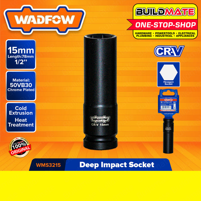 WADFOW 1/2" Inch Deep Impact Socket 10MM to 27MM [SOLD PER PIECE] Impact Socket Wrench Cold Extrusion Drive Impact Sockets Deep Sockets Black Cr-V Steel Metric Deep Impact Wrench Socket Hand Tool •BUILDMATE• WHT