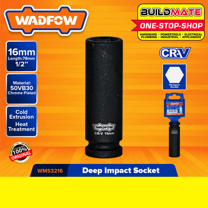 WADFOW 1/2" Inch Deep Impact Socket 10MM to 27MM [SOLD PER PIECE] Impact Socket Wrench Cold Extrusion Drive Impact Sockets Deep Sockets Black Cr-V Steel Metric Deep Impact Wrench Socket Hand Tool •BUILDMATE• WHT