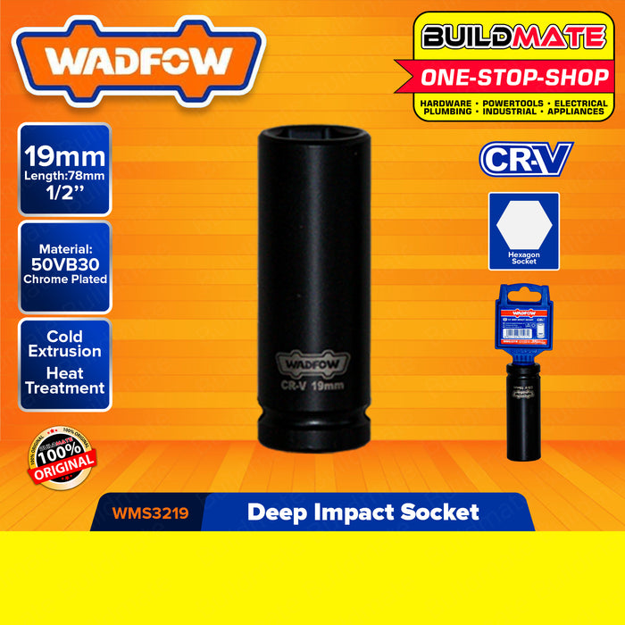 WADFOW 1/2" Inch Deep Impact Socket 10MM to 27MM [SOLD PER PIECE] Impact Socket Wrench Cold Extrusion Drive Impact Sockets Deep Sockets Black Cr-V Steel Metric Deep Impact Wrench Socket Hand Tool •BUILDMATE• WHT