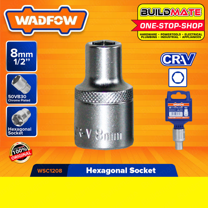 WADFOW Hexagonal Socket 1/2" Inch 8MM TO 32MM [SOLD PER PIECE] Cr-V Steel Hex Drive Socket Hex Bit Socket Standard Impact Socket Hex Shallow Socket For Ratchets, Torque Electric Wrenches, Strong and Durable, Metric •BUILDMATE• WHT