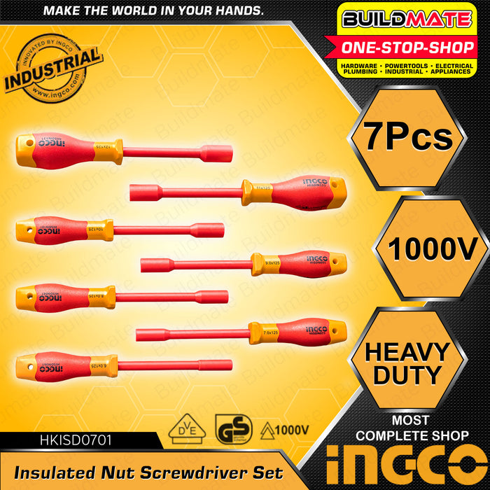 INGCO Insulated Nut Screwdriver Screw driver Set 1000V 7 PCS/SET HKISK0701 •BUILDMATE• IHT