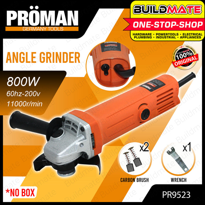 BUILDMATE Proman German Electric Angle Grinder 800W 100mm WITH BOX | WITHOUT BOX Electric Grinder Cutting Machine Grinding Wheels Quick Release For Cutting Wood, Metal, Stainless Steel Cutter Grinding Polishing Grinding PR9523