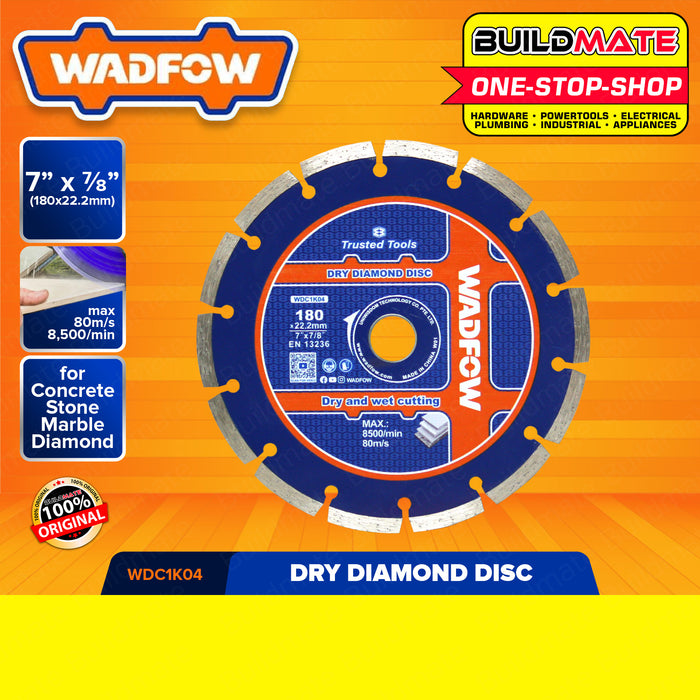 WADFOW 7" Inch Dry Diamond Disc | Wet Diamond Disc [SOLD PER PIECE] Dry & Wet Cutting Disc Wheel Cutting Diamond Blade Concrete Diamond Grinder Disc Turbo Cutting Disc for General Purpose WDC1K04 | WDC2K04 •BUILDMATE• WHT