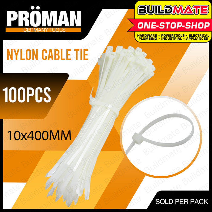 PROMAN Cable Tie WHITE 100 PCS 10 x 400mm •BUILDMATE•