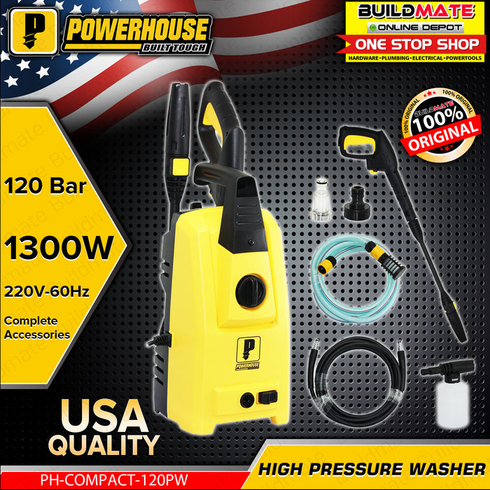 POWERHOUSE USA High Power Pressure Washer Mini 1300W 120-Bar COMPACT SERIES PH-COMPACT-120PW •BUILDMATE•