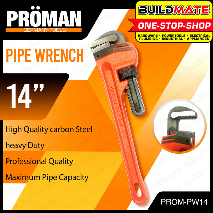 PROMAN GERMANY Pipe Wrench Carbon Steel 14" •BUILDMATE•