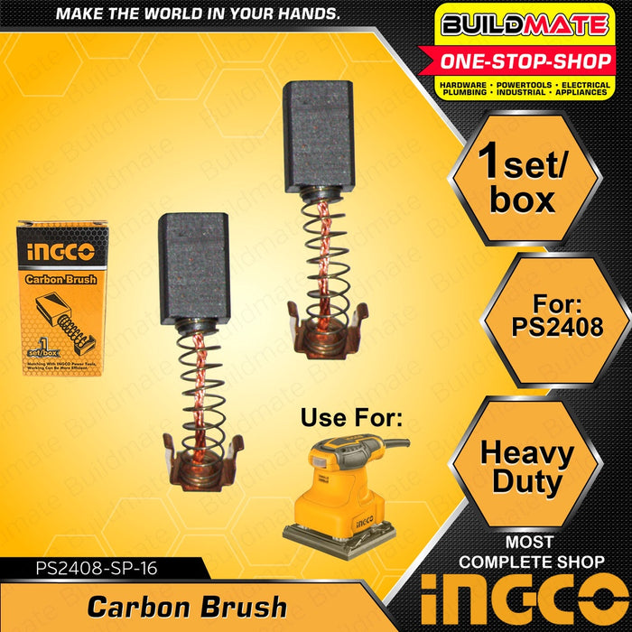 INGCO 2PCS/SET Carbon Brush for Finishing Sander Palm Sander Rotary Sander Electric Router Model 1SET/BOX Motor Brush Motor Carbon Brushes Carbon Motor Brushes Replacement Part Spare Parts [SOLD PER BOX] •BUILDMATE• ISP
