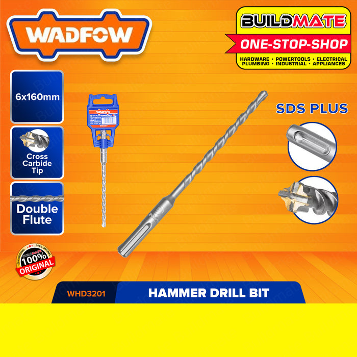 WADFOW Hammer Rotary SDS Plus Drill Bit 6X160MM | 8X160MM | 10X160MM | 12X160MM [SOLD PER PIECE] Double Flute Hammer Drill Bits Carbide Masonry Drill Bit For Brick, Stone, and Concrete WHD3201 | WHD3202 | WHD3203 | WHD3204 •BUILDMATE• WHT