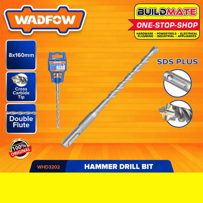 WADFOW Hammer Rotary SDS Plus Drill Bit 6X160MM | 8X160MM | 10X160MM | 12X160MM [SOLD PER PIECE] Double Flute Hammer Drill Bits Carbide Masonry Drill Bit For Brick, Stone, and Concrete WHD3201 | WHD3202 | WHD3203 | WHD3204 •BUILDMATE• WHT