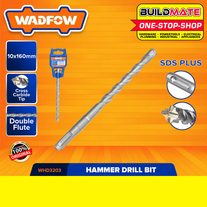 WADFOW Hammer Rotary SDS Plus Drill Bit 6X160MM | 8X160MM | 10X160MM | 12X160MM [SOLD PER PIECE] Double Flute Hammer Drill Bits Carbide Masonry Drill Bit For Brick, Stone, and Concrete WHD3201 | WHD3202 | WHD3203 | WHD3204 •BUILDMATE• WHT