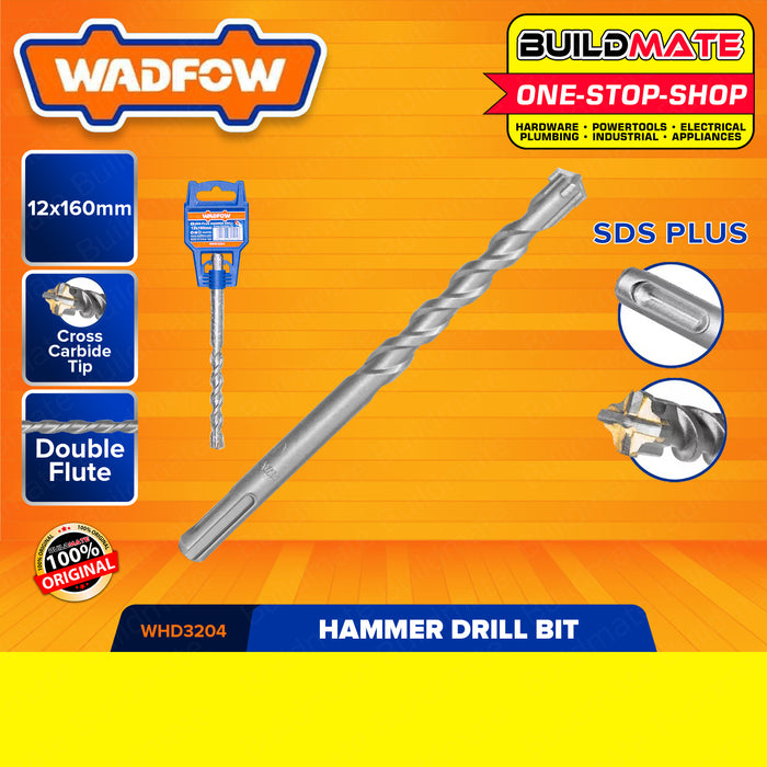WADFOW Hammer Rotary SDS Plus Drill Bit 6X160MM | 8X160MM | 10X160MM | 12X160MM [SOLD PER PIECE] Double Flute Hammer Drill Bits Carbide Masonry Drill Bit For Brick, Stone, and Concrete WHD3201 | WHD3202 | WHD3203 | WHD3204 •BUILDMATE• WHT