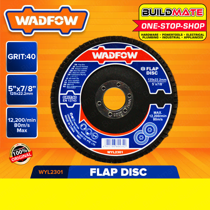 BUILDMATE Wadfow Flap Disc 5" Inch | 6" Inch 40GRIT | 60GRIT | 80GRIT [SOLD PER PIECE] Flap Sanding Disc Abrasive Grinding Wheel Disc for Angle Grinder Grit Grinding Sanding Wheels Grinding Tools WYL2301| WYL2302 | WYL2303 | WYL3301•BUILDMATE• WHT