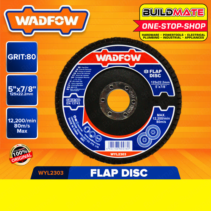 BUILDMATE Wadfow Flap Disc 5" Inch | 6" Inch 40GRIT | 60GRIT | 80GRIT [SOLD PER PIECE] Flap Sanding Disc Abrasive Grinding Wheel Disc for Angle Grinder Grit Grinding Sanding Wheels Grinding Tools WYL2301| WYL2302 | WYL2303 | WYL3301•BUILDMATE• WHT