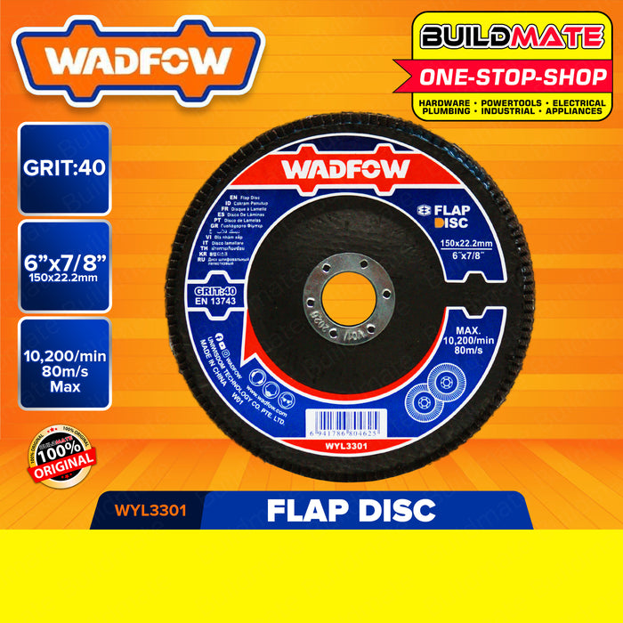 BUILDMATE Wadfow Flap Disc 5" Inch | 6" Inch 40GRIT | 60GRIT | 80GRIT [SOLD PER PIECE] Flap Sanding Disc Abrasive Grinding Wheel Disc for Angle Grinder Grit Grinding Sanding Wheels Grinding Tools WYL2301| WYL2302 | WYL2303 | WYL3301•BUILDMATE• WHT