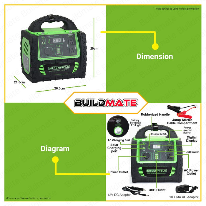 GREENFIELD Portable Power Station Inverter Supply Bank Generator 400W GPS400W •BUILDMATE•