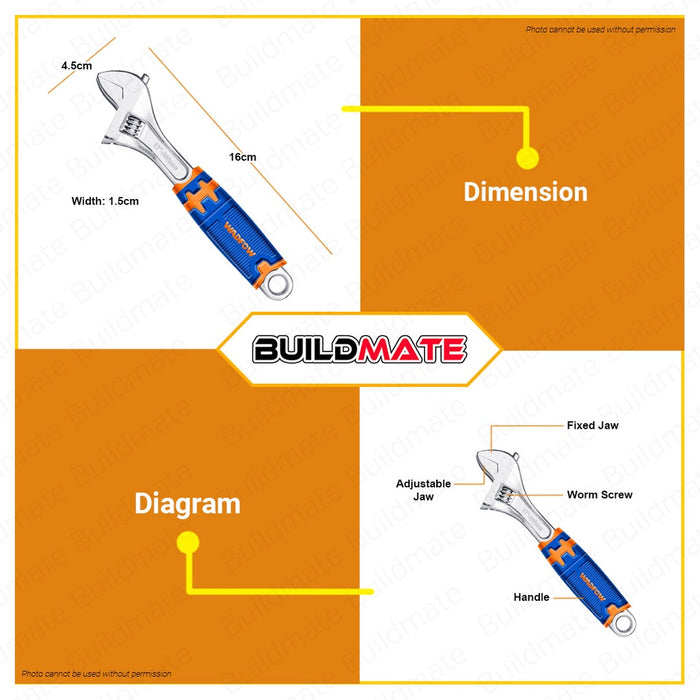 WADFOW Adjustable Wrench 6" Inch 150mm Wrenches Two Toned Soft Handle WAW2206 •BUILDMATE• WHT