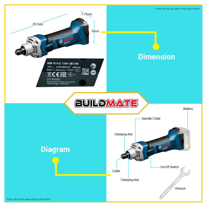 BOSCH Professional Lithium Ion Cordless Straight Grinder 18V GGS 18V-LI 06019B5300 •BUILDMATE• BLC