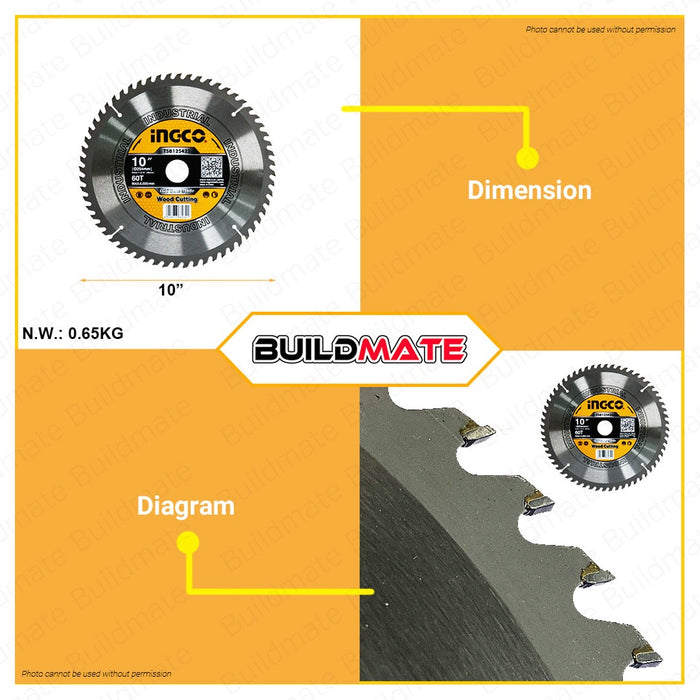 INGCO TCT Saw Blade For Miter Saw 10" 60 TEETH for Wood TSB125423 •BUILDMATE• IHT