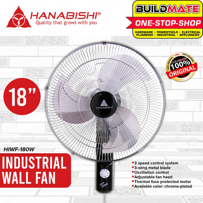 HANABISHI INDUSTRIAL WALL ELECTRIC FAN 18" CHROME HIWF-180W •BUILDMATE•