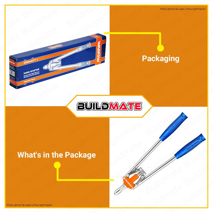 WADFOW Hand Riveter 420mm 17" Inches With Unique Design Rubber Hand Tools WHR3517 •BUILDMATE• WHT