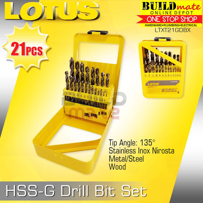 LOTUS HSS-G Drill Bit 21PCS/SET For Wood & Metal LTXT21GDBX •BUILDMATE• LPA