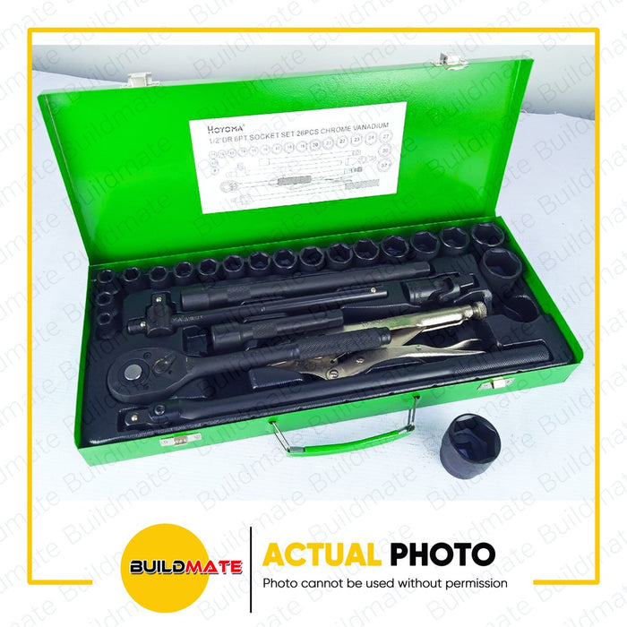 HOYOMA 26PCS Socket Set 1/2" Inch Drive With Vise Grip 6pt | 12pt Hand Tools •BUILDMATE• HYMHT