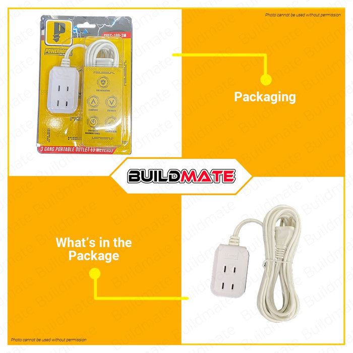 POWERHOUSE Electric 3 Meters 3 Gang Extension Cord Portable Socket Outlet Flat Pin PHEC-100-3M PWTA