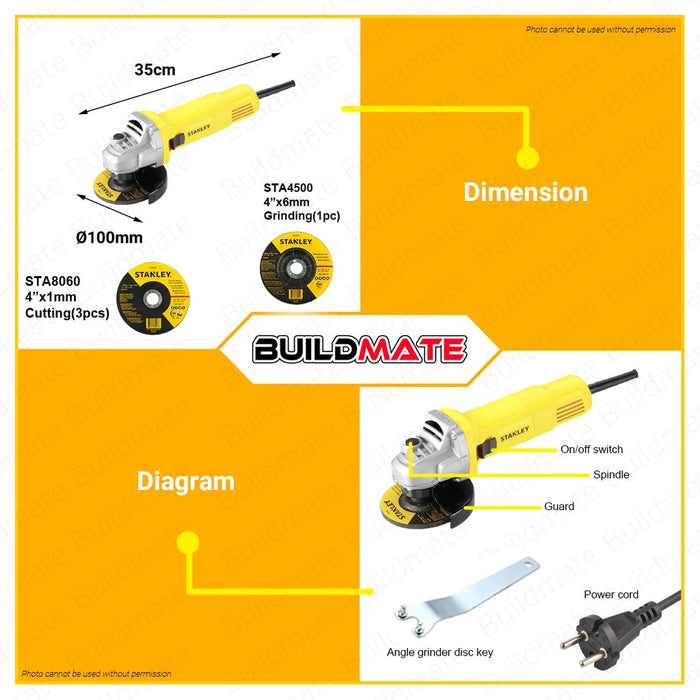 STANLEY Angle Grinder Kit 620W SG6100A-B1 •BUILDMATE• SPT