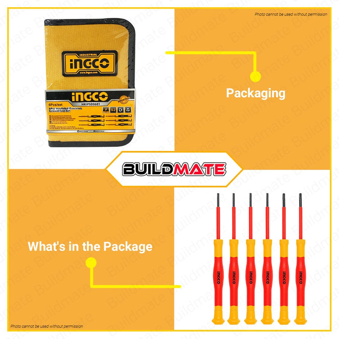 INGCO 6 PCS/SET Insulated Precision Screwdriver Screw Driver Set HKISD0601 •BUILDMATE• HT2