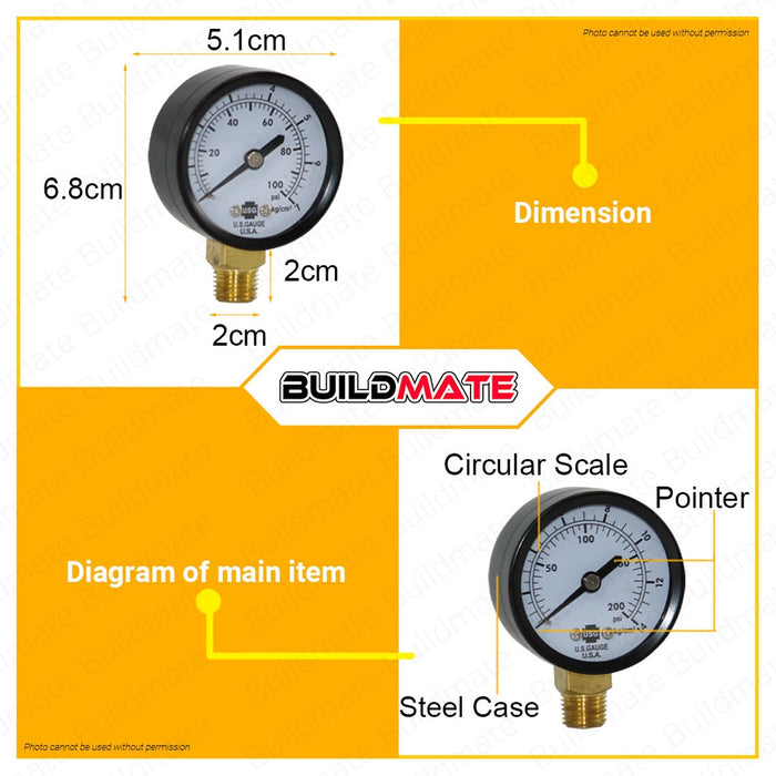 AMETEK Pressure Gauge 2" 100 psi | 200 psi SOLD PER PIECE 100% ORIGINAL / AUTHENTIC •BUILDMATE•