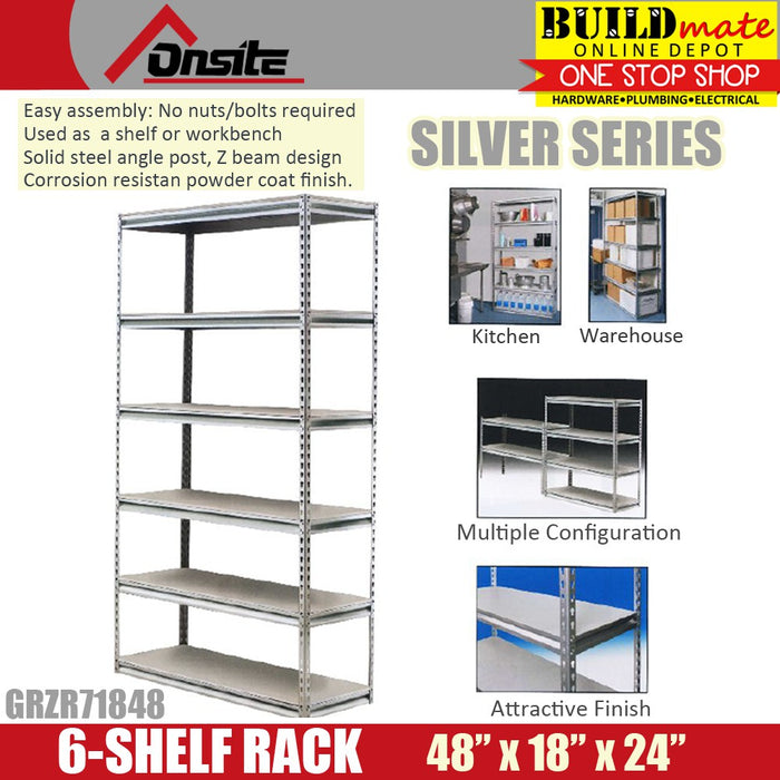 Buildmate Racking ONSITE 6 SHELF Storage G-Rack SILVER SERIES GRZR71848-6W (727118 ...