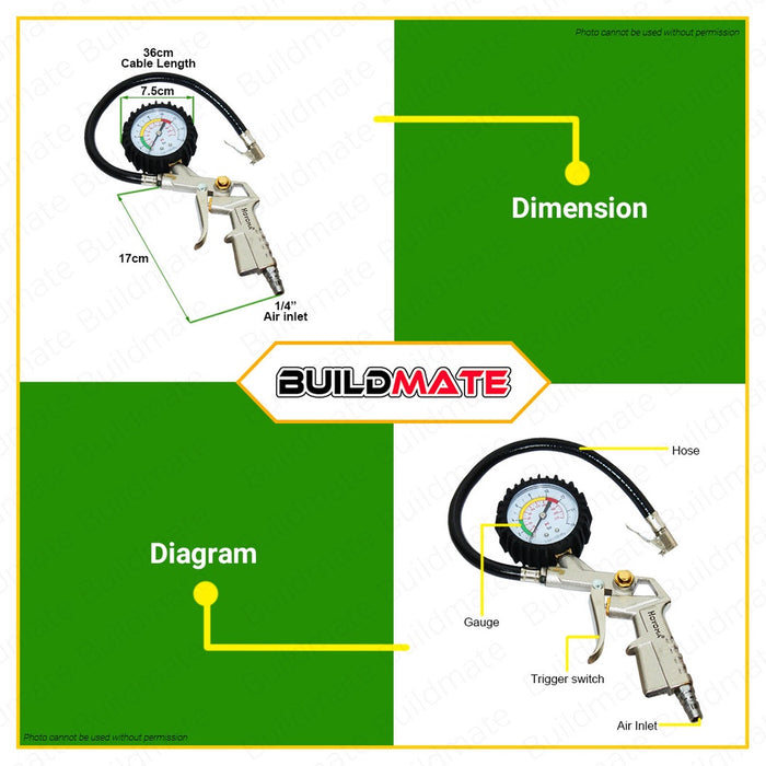 HOYOMA Air Inflator And Gauge Kit Tire Air Pressure Air Compressor Tire Inflator IG-1K •BUILDMATE•