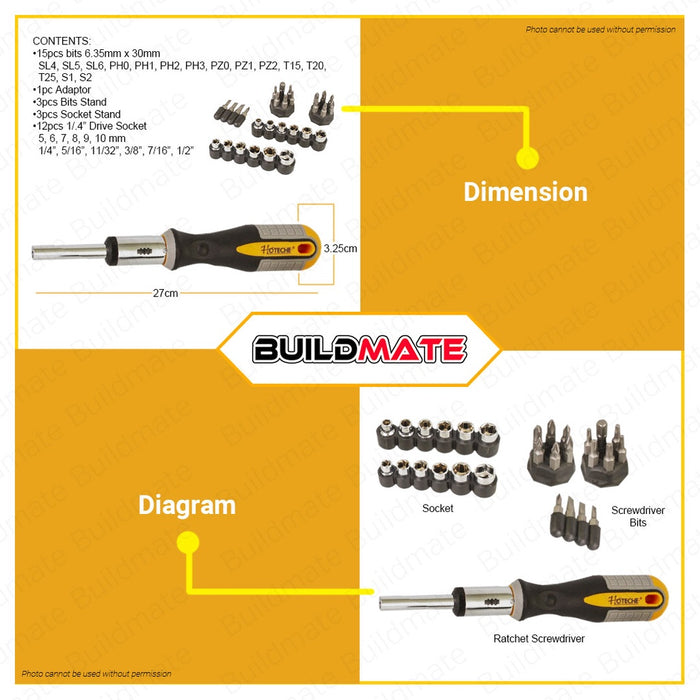 Hoteche 34 pcs Screwdriver Screw Driver Bits Set HTC-250534 •BUILDMATE•
