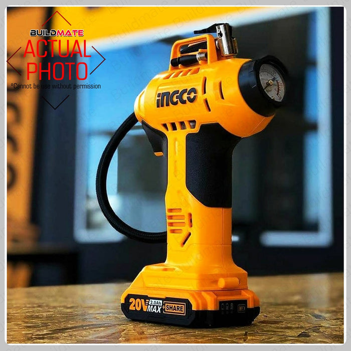 BUILDMATE Ingco Lithium-Ion Cordless 20V Auto Air Compressor 160PSI / 150PSI Rechargeable Car Tire Inflator Air Pump - ICPT