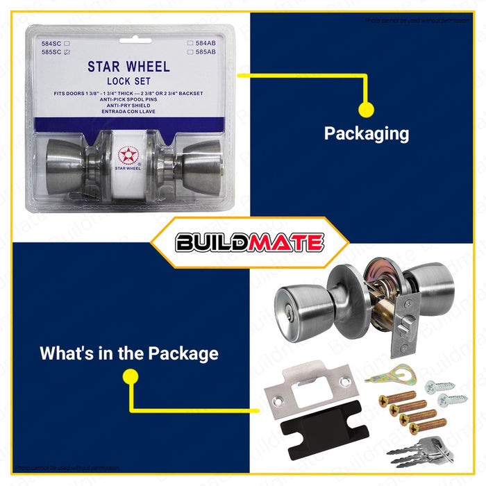 LOTUS / EL / STAR WHEEL Cylindrical Entrance Lockset Doorlock Door Lock Knob Set With Keys BUILDMATE