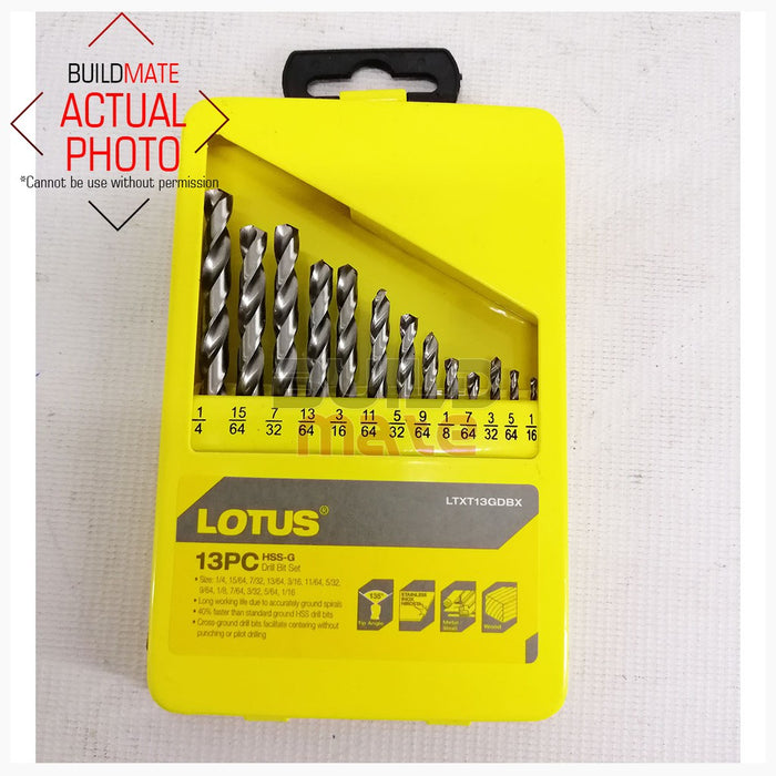 LOTUS HSS-G Drill Bit 13PCS/SET For Wood & Metal LTXT13GDBX •BUILDMATE• LPA