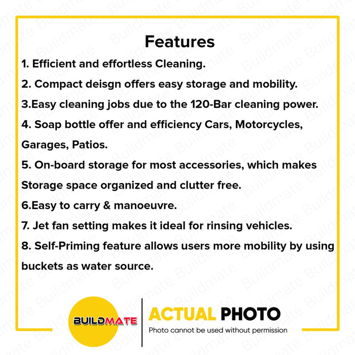 LOTUS Self Priming Pressure Washer 1500W 120 Bar LTPW120CX •BUILDMATE• LPT