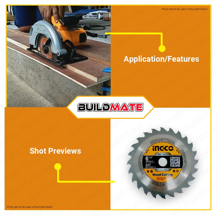 INGCO TCT Saw Blade Wood Cutter for CSLI1651 Cordless Circular Saw 6-1/2" TSB116511 •BUILDMATE• HT2